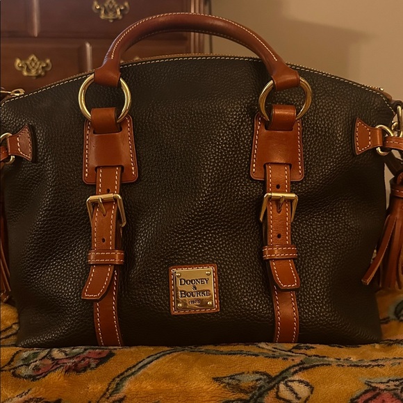 Dooney & Bourke Black and Tan Leather Satchel - Picture 2 of 9